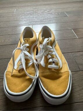 Vans Yellow Suede Low-Top Sneakers with White Stripe